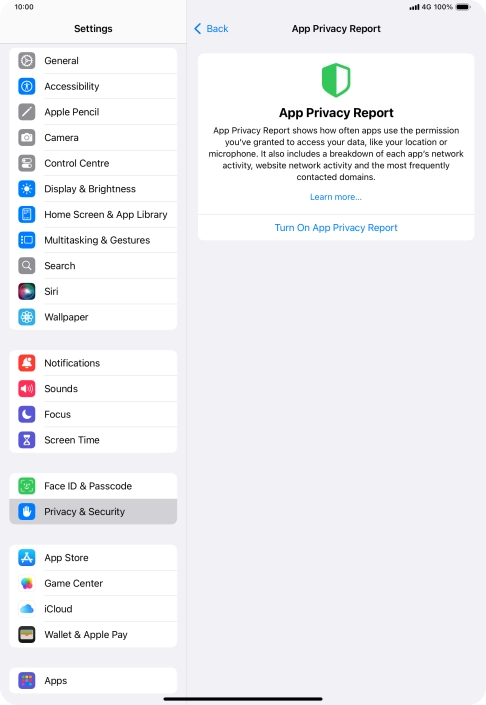Press Turn On App Privacy Report to turn on the function.