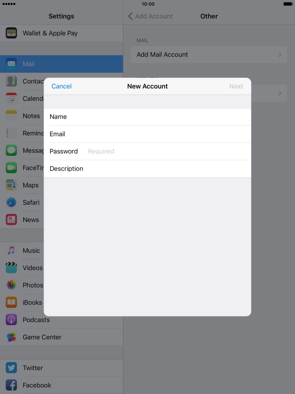 Press Password and key in the password for your email account.