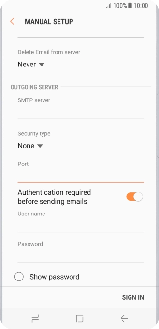If you turn on SMTP authentication, press the field below 