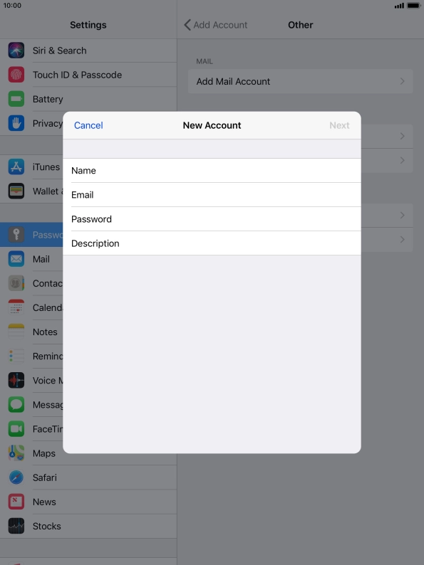 Press Email and key in your email address.