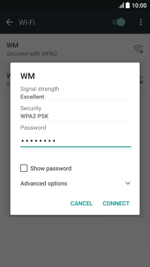 Key in the password for the Wi-Fi network and press CONNECT.