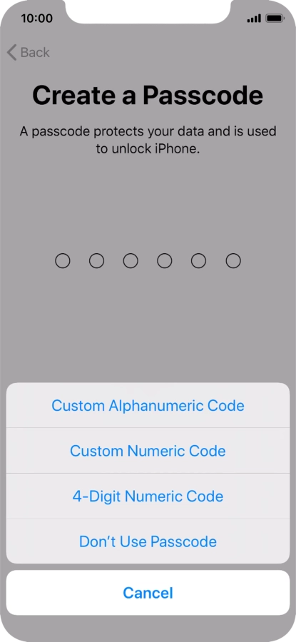 Follow the instructions on the screen to turn on use of phone lock code or press Don't Use Passcode.