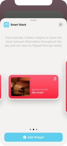 Slide your finger right or left on the screen to select the required widget size.