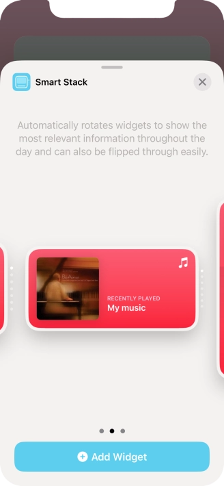 Slide your finger right or left on the screen to select the required widget size.