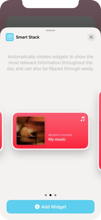 Slide your finger right or left on the screen to select the required widget size.
