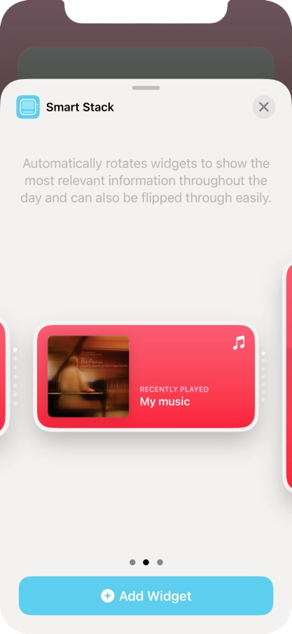 Slide your finger right or left on the screen to select the required widget size.