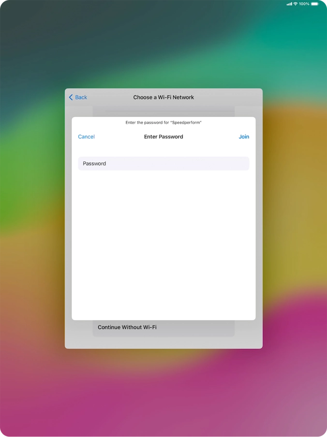 Key in the password for the Wi-Fi network and press Join.
