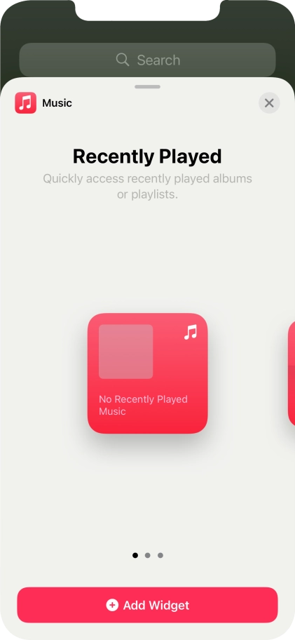 Slide your finger right or left on the screen to select the required widget size.