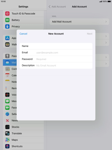 Press Email and key in your email address.