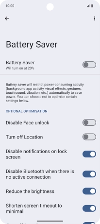 Press the required settings to turn them on or off.