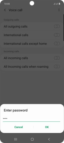 Key in your barring password and press OK. The default barring password is 0000.