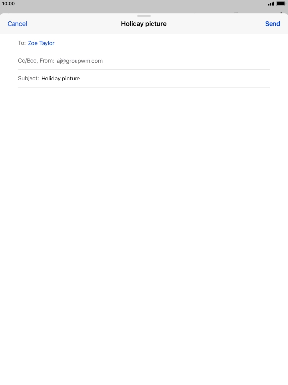 Press the text input field and write the text for your email message.