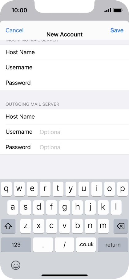 Press Username and key in the username for your email account. Please note that if you're using Vodafone's outgoing server, leave the username field empty.