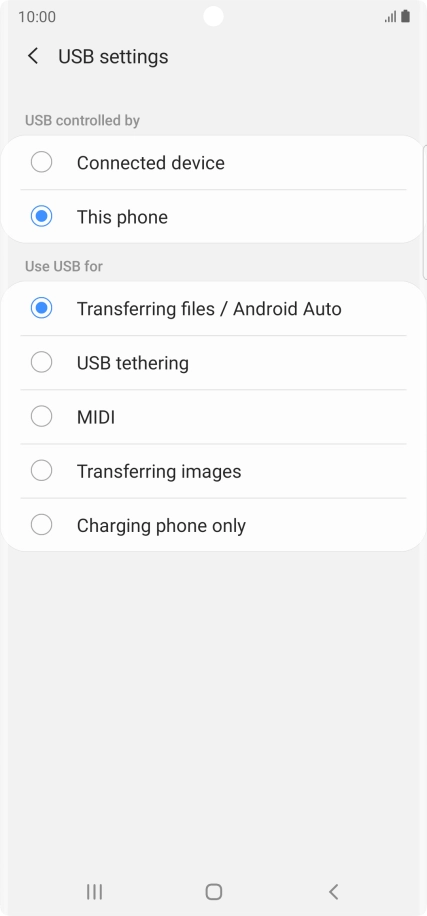 Press Transferring files / Android Auto.