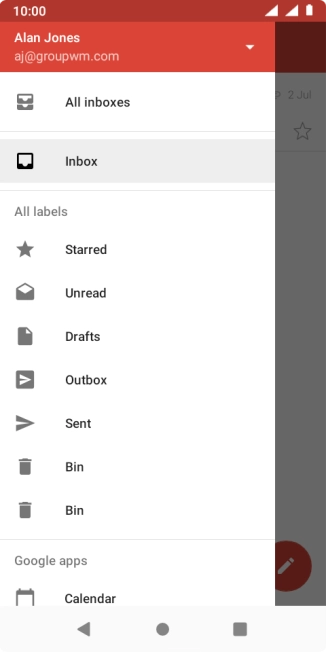 Press the email account drop down list.