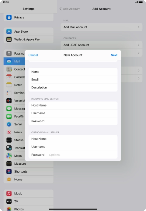 Press Password and key in the password for your email account. Please note that if you're using Vodafone's outgoing server, leave the password field empty.