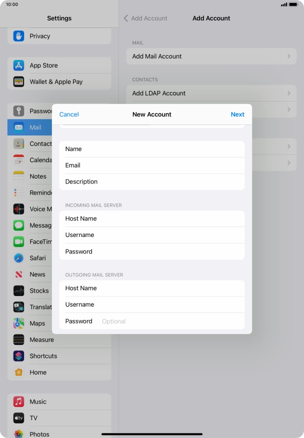 Press Password and key in the password for your email account. Please note that if you're using Vodafone's outgoing server, leave the password field empty.