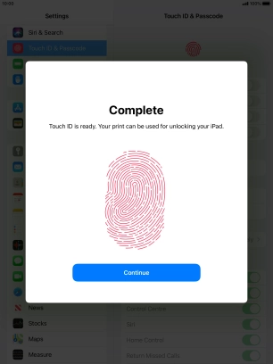 Press Continue. If you haven't previously selected a lock code, key in a code of your own choice twice.