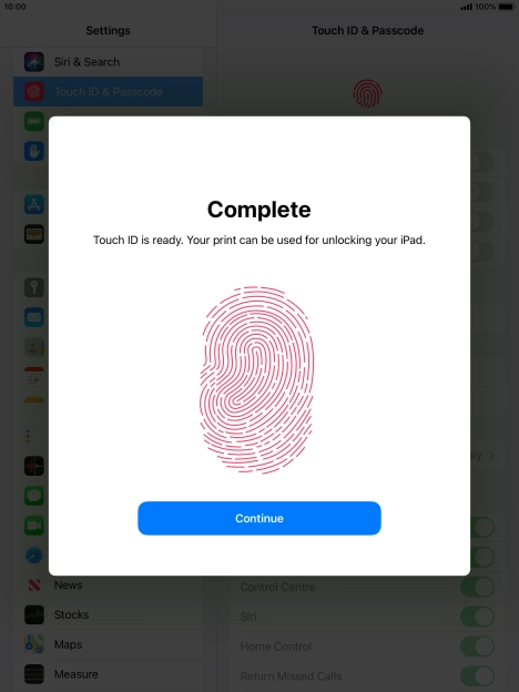 Press Continue. If you haven't previously selected a lock code, key in a code of your own choice twice.