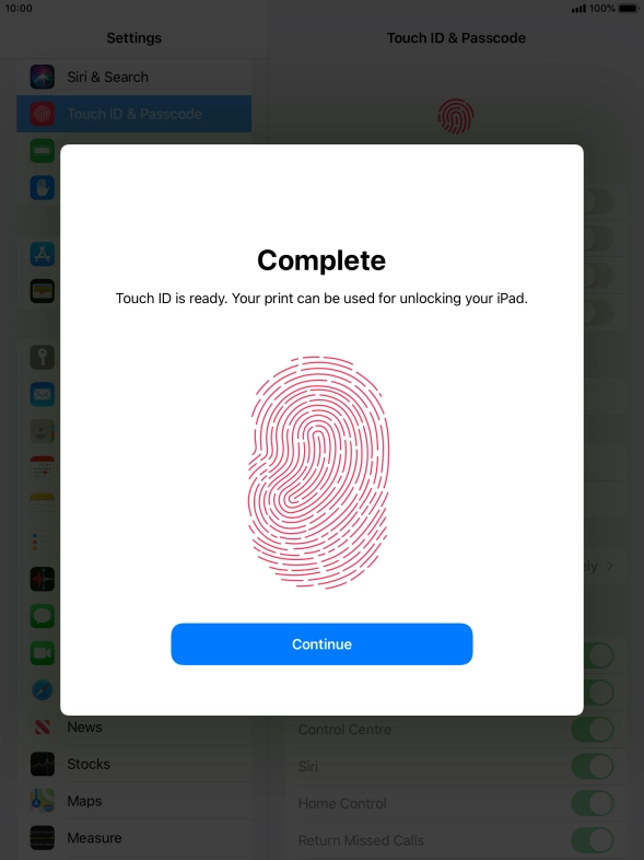 Press Continue. If you haven't previously selected a lock code, key in a code of your own choice twice.