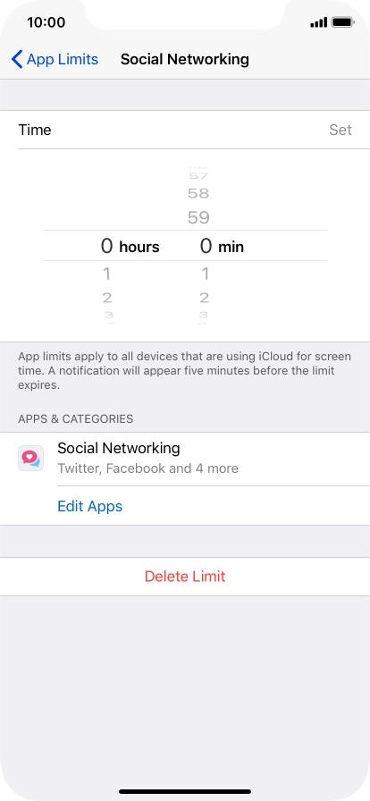 Set the required time limit for use of the selected category.