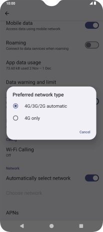 Press the required network mode.