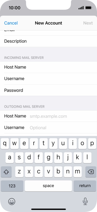 Press Host Name and key in the name or IP address of your email provider's outgoing server. Please note that if you can't send email messages when using your email provider's outgoing server, key in smtp.vodafone.net.au (Vodafone's outgoing server).