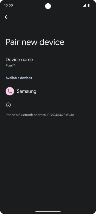 Press the required Bluetooth device and follow the instructions on the screen to pair the device with your phone.