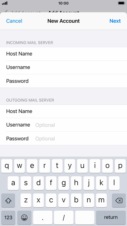 Press Username and key in the username for your email account. Please note that if you're using Vodafone's outgoing server, leave the username field empty.