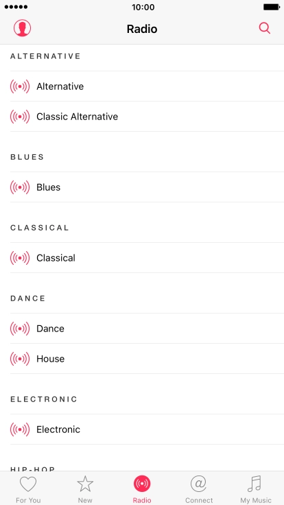 Press the required radio channel to start playback of other streaming radio channels.