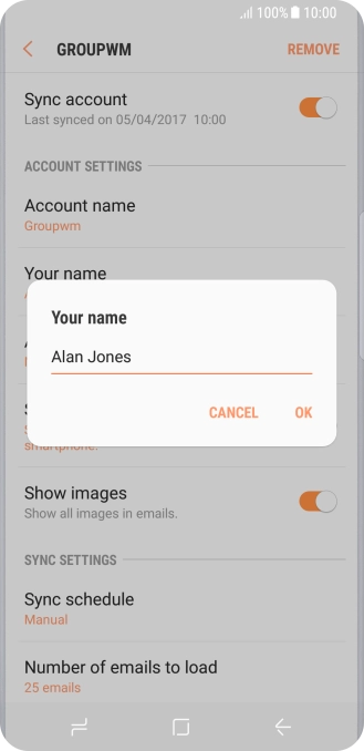 Key in the required sender name and press OK.