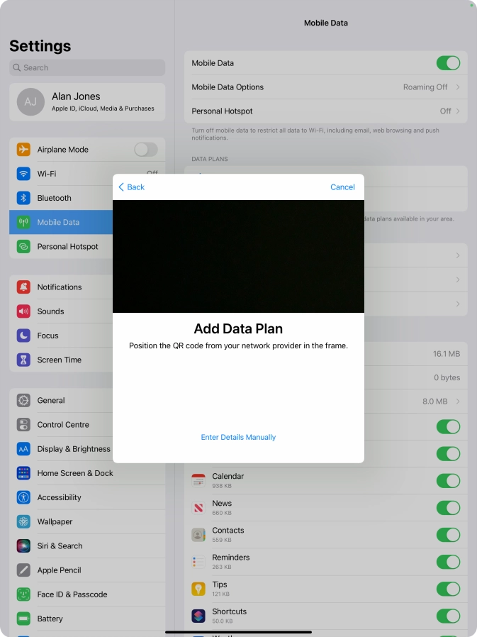 Place the QR code you've received inside the tablet camera frame to scan the code.