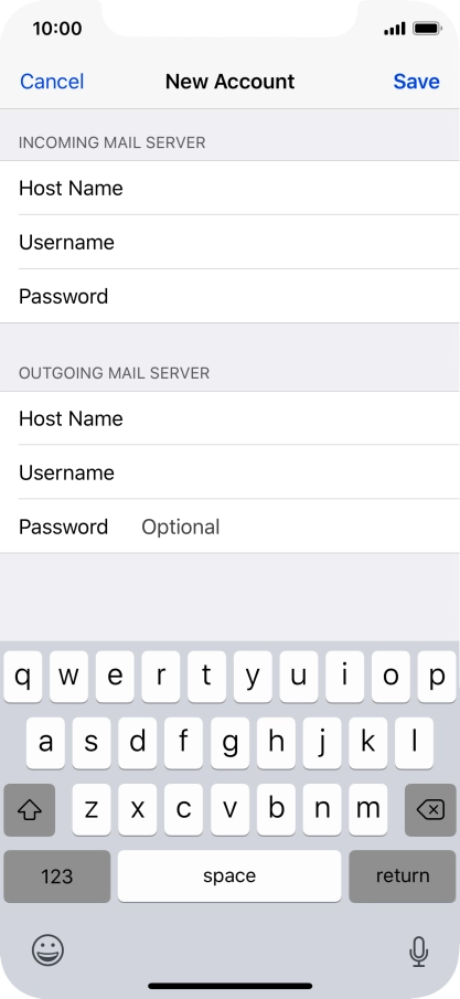 Press Password and key in the password for your email account. Please note that if you're using Vodafone's outgoing server, leave the password field empty.