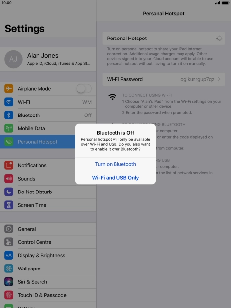 If Wi-Fi is turned on, press Wi-Fi and USB Only.