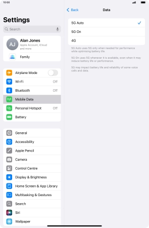 To turn on automatic switch between 5G and 4G, press 5G Auto.