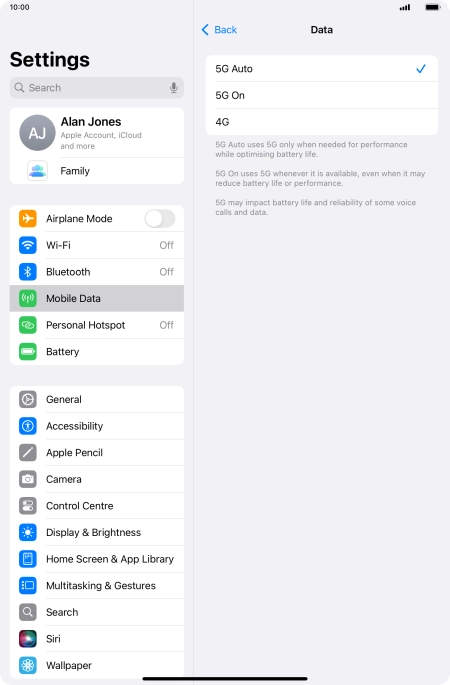 To turn on automatic switch between 5G and 4G, press 5G Auto.