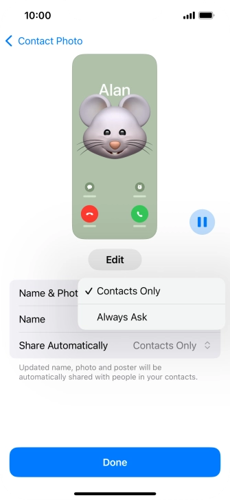 Press the required setting.