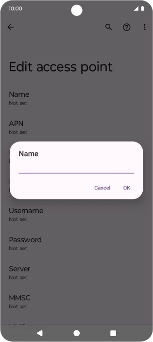 Key in Vodafone Internet and press OK.