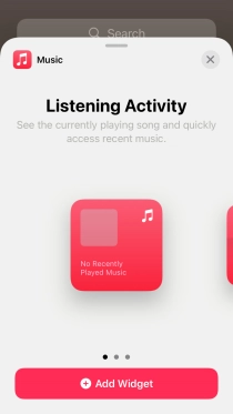 Slide your finger right or left on the screen to select the required widget size.