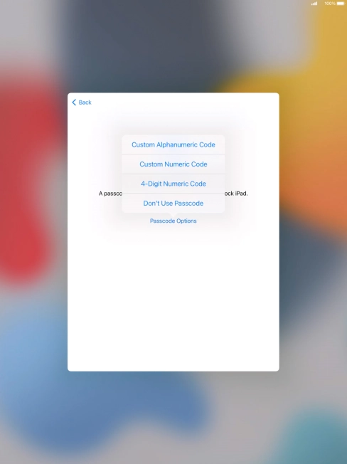 Follow the instructions on the screen to turn on use of lock code or press Don't Use Passcode.
