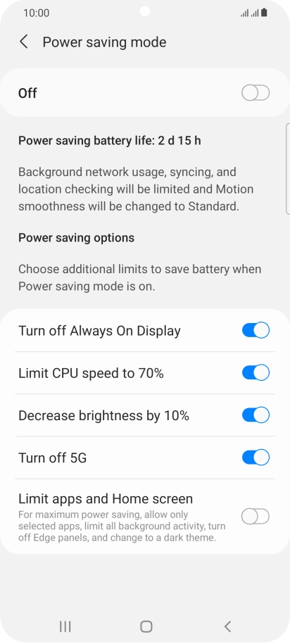 Press the indicators next to the required settings.