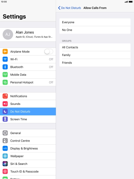 Press the required setting to select which contacts can call you even though Do Not Disturb is turned on.