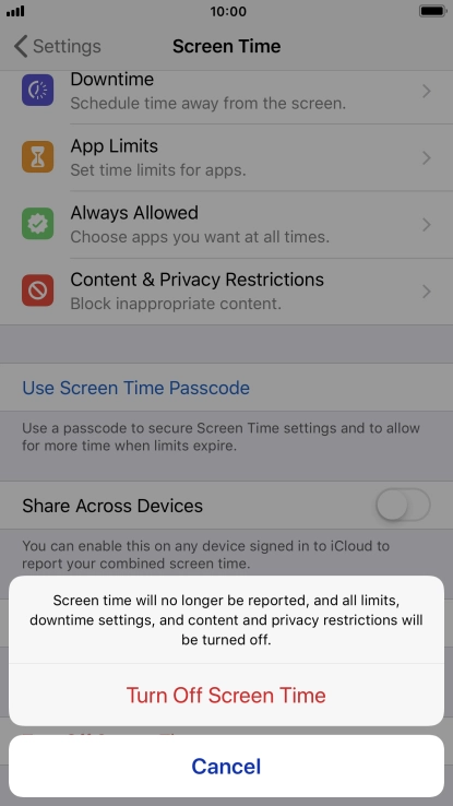 Press Turn Off Screen Time.