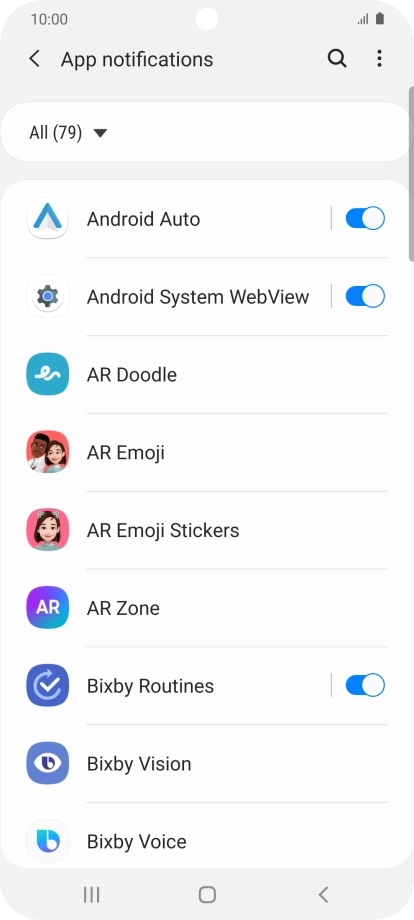 Press the indicators next to the required apps to turn the function on or off.
