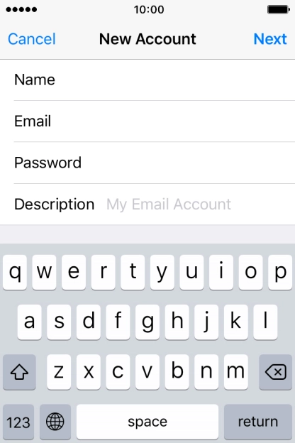 Press Description and key in the password for your email account.