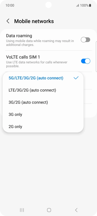 Press the required network mode.