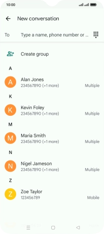 Press the search field and key in the first letters of the recipient's name.
