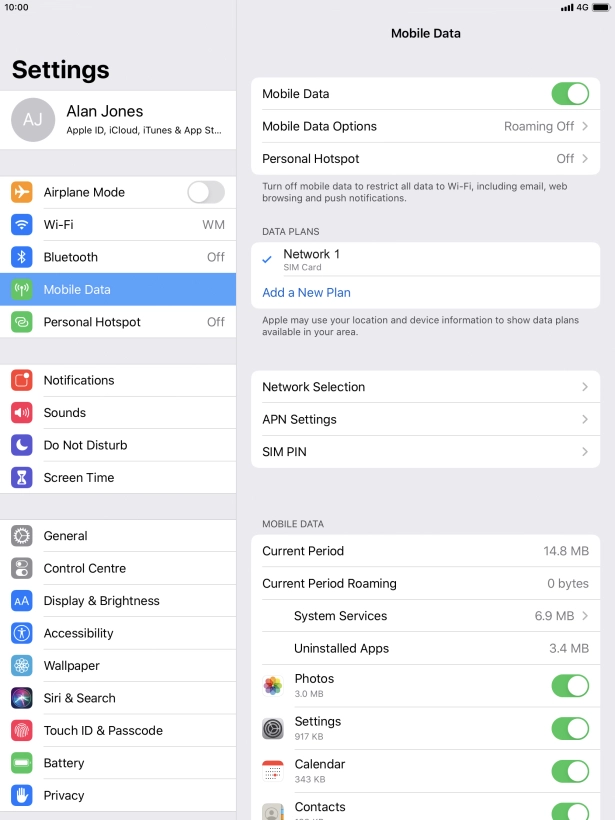 Press Mobile Data Options.