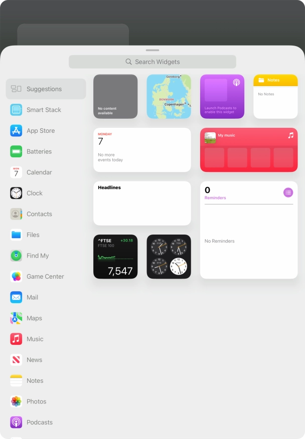 Press the required widget.