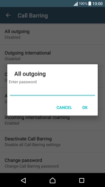 Key in your barring password and press OK. The default barring password is 0000.